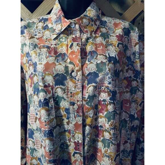 Red headed Ginger Kids Print Cute Whimsical Button up Cotton Tunic Women's L - Picture 4 of 10